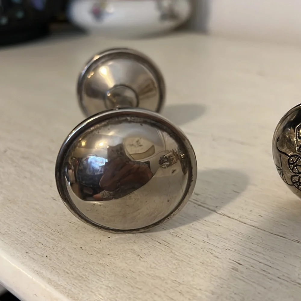 2 Vintage Silver & Silver plated baby rattles